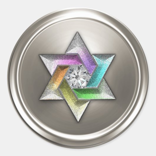 Silver Rainbow Star van David Gem Ronde Sticker (Voorkant)