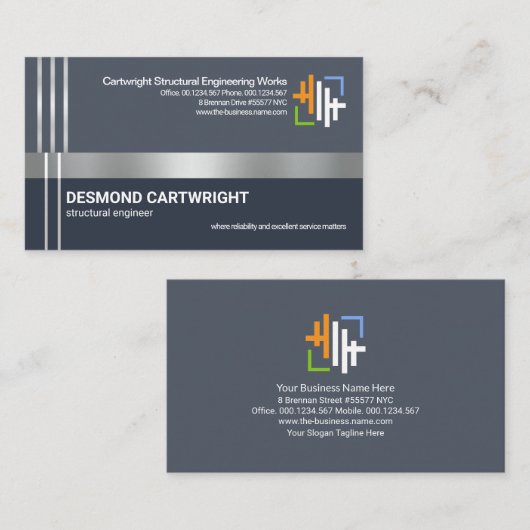 Silver Re Concrete Column Engineer Visitekaartje (Voorkant / Achterkant)