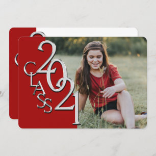 Silver Red 2021 Photo Graduation Invitation