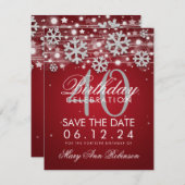 Silver Red 40th Birthday Save Date Winter Save The Date (Voorkant / Achterkant)