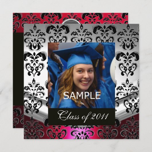 SILVER RED, BLACK DAMASK AFSTUDEREN MONOGRAM AANKONDIGING (Voorkant / Achterkant)