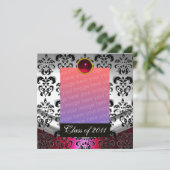 SILVER RED, BLACK DAMASK AFSTUDEREN MONOGRAM AANKONDIGING (Staand voorkant)