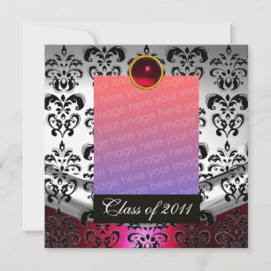 SILVER RED, BLACK DAMASK AFSTUDEREN MONOGRAM AANKONDIGING