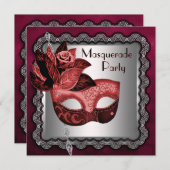 Silver Red Black Mask Masquerade Party Kaart (Voorkant / Achterkant)