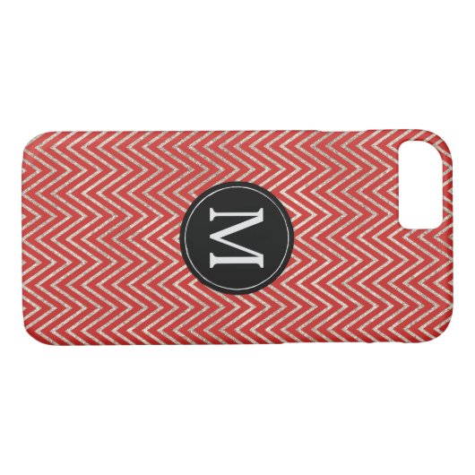 Silver Red Chevron Stripes Monogram Case-Mate iPhone Case (Achterkant (Horizontaal))