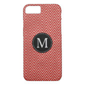 Silver Red Chevron Stripes Monogram Case-Mate iPhone Case (Achterkant)