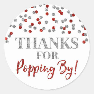 Silver Red Confetti Bedankt voor Popping By Ronde Sticker
