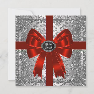 Silver Red Damask Corporate Kerstparty Kaart