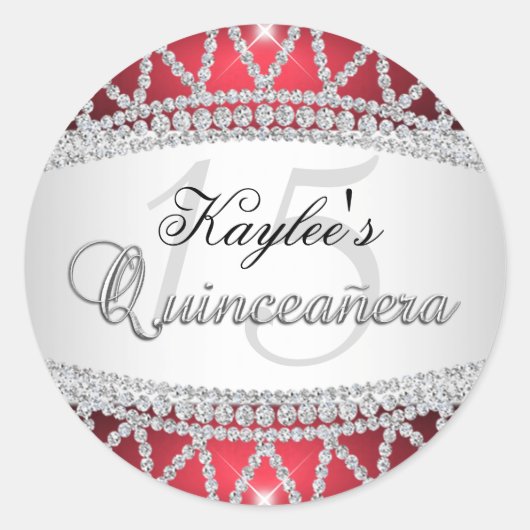 Silver & Red Diamond Quinceanera Sticker (Voorkant)