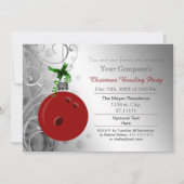 Silver Red Festive Corporate Bowling party Invite Kaart (Voorkant)