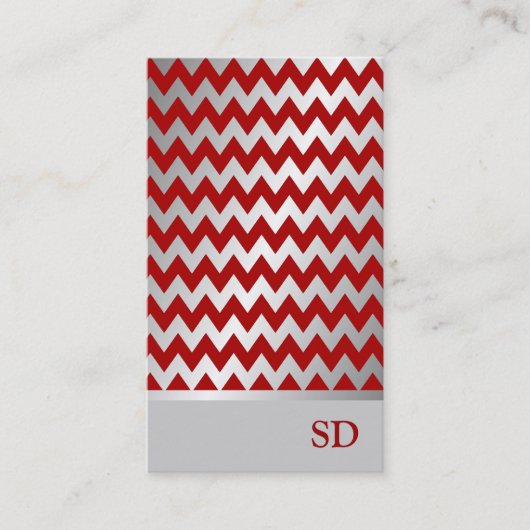 Silver Red Gradient Zigzag Chevron Pattern Visitekaartje (Voorkant)