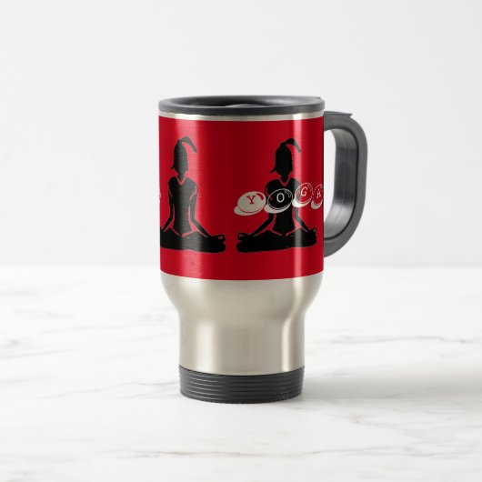 Silver & Red 'Java Yoga' Travel Mug Reisbeker (Voorkant rechts)