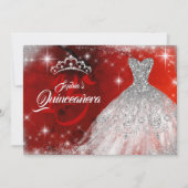 Silver Red Lace Diamond Gown Tiara Quinceanera Kaart (Voorkant)