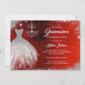 Silver Red Lace Diamond Gown Tiara Quinceanera Kaart (Achterkant)