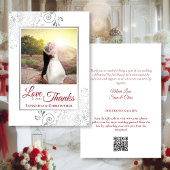 Silver & Red Love & Merci Photo QR Code Mariage