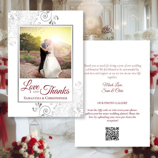 Silver & Red Love & Merci Photo QR Code Mariage