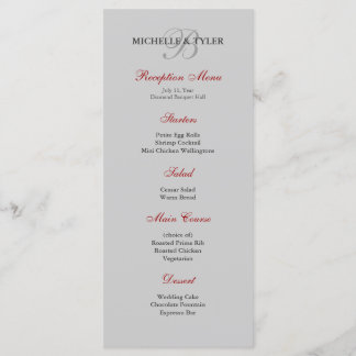 Silver & Red Monogram Receptie Menu