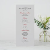 Silver & Red Monogram Receptie Menu (Staand voorkant)