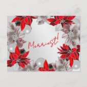 Silver & Red Poinsettia Holiday Post Kaart (Voorkant)