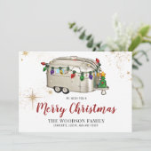 Silver Red Retro  Camper Christmas Kaart (Staand voorkant)