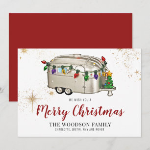 Silver Red Retro  Camper Christmas Kaart