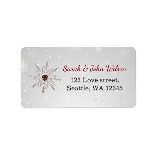 silver red snowflakes return address label (Voorkant)