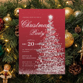 Silver Red Winter Christmas Tree Holiday Party Kaart