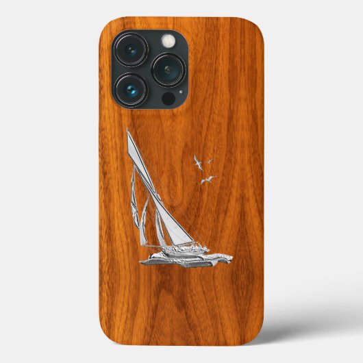 Silver Regatta Sailboot op Teak Veneer Case-Mate iPhone Case (Achterkant)