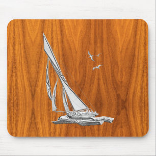 Silver Regatta Sailboot op Teak Veneer Muismat