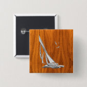 Silver Regatta Sailboot op Teak Veneer Vierkante Button 5,1 Cm (Voorkant /achterkant)