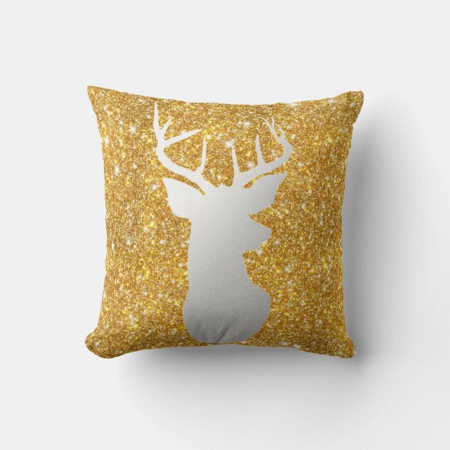 Silver Reindeer Antler Modern Gold Faux Glitter Kussen (Voorkant)