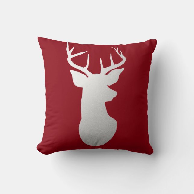 Silver Reindeer Antler Modern Silhouette Red Kussen (Voorkant)