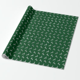 Silver Reindeer Green Holiday Wrapping Paper Cadeaupapier