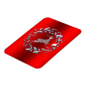 Silver Reindeer op Rode Kerstmis Magneet (Linkerzijde)