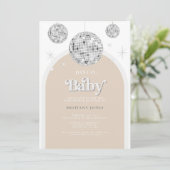 Silver Retro Disco BABY, Baby shower Invitation Kaart (Staand voorkant)