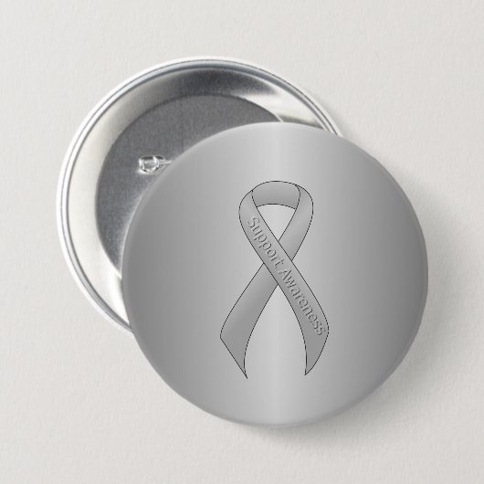 Silver Ribbon Support Awareness Ronde Button 7,6 Cm (Voorkant /achterkant)
