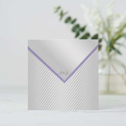 SILVER RIPPLE PURPLE TRIM FAIRE-PART DE MARIAGE (Debout devant)