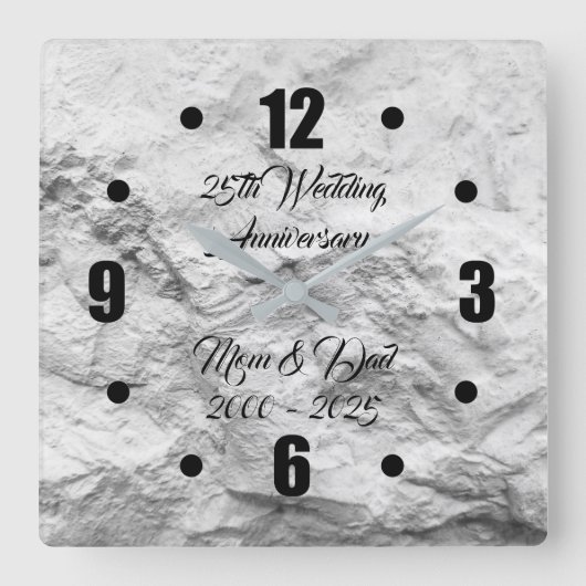Silver Rock 25th Silver Wedding Jubileum Vierkante Klok (Voorkant)