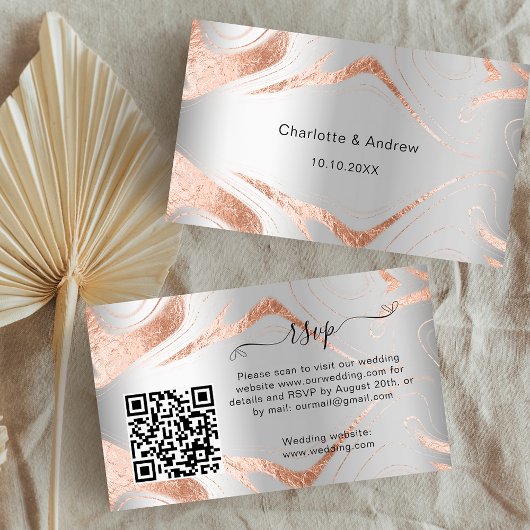 Silver roos bruiloft reactie website QR code RSVP Informatiekaartje