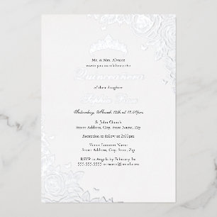 Silver Roos Floral Quinceanera Verjaardag Folie Uitnodiging