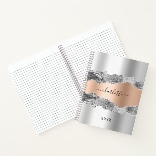 Silver roos gold agate marble name script notitieboek (Binnen)