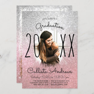 Silver Roos Gold Glitter Ombre Photo Afstuderen Kaart