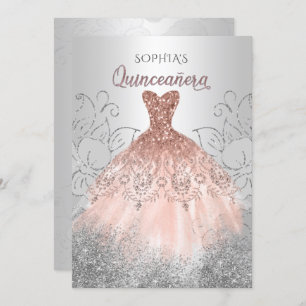 Silver Roos Gold Sparkle Dress Quinceañera Quince Kaart