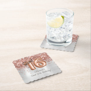 Silver Roos Gold Sweet 16e verjaardagsfeestje Kartonnen Onderzetters