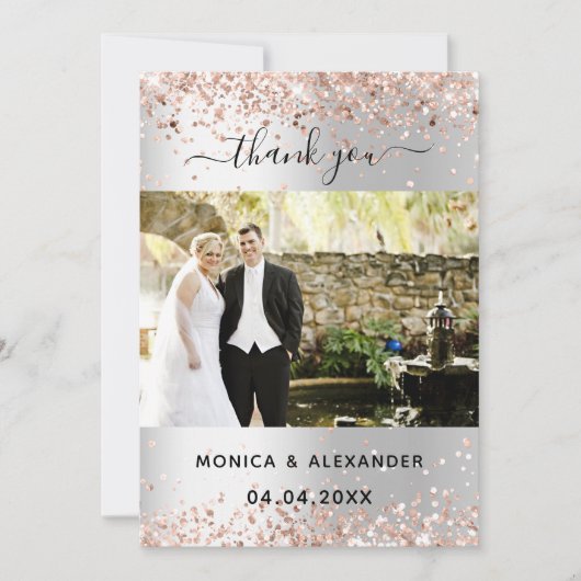 Silver roos Gold trouwfoto bedankt je kaart (Voorkant)