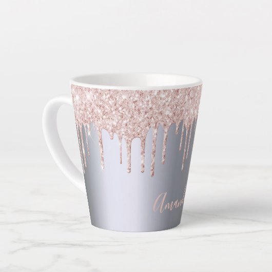 Silver roos gouden glitter druppels latte mok (Linkerhoek)