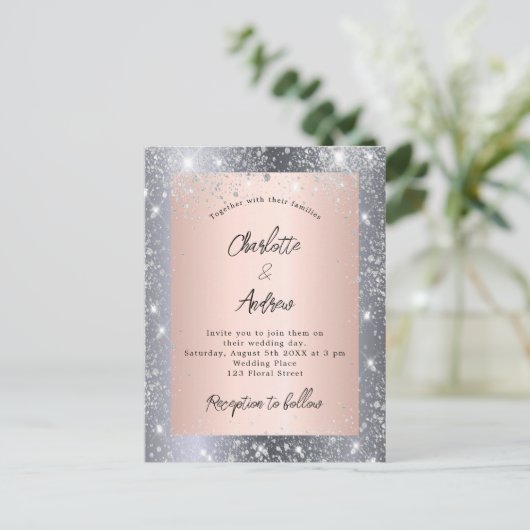 Silver roos gouden sparren uitnodiging briefkaart (Staand voorkant)