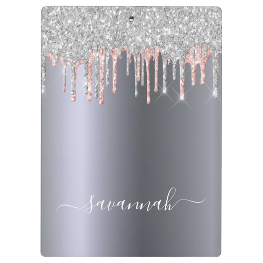 Silver rose glitter drips name script klembord (Achterkant)