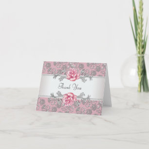 Silver Rose Rose Damask Merci Cartes
