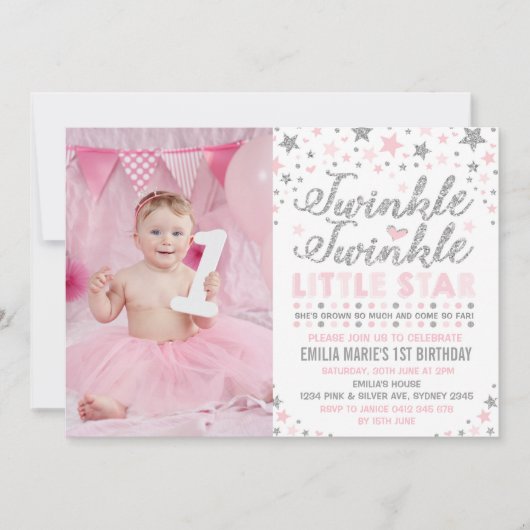 Silver & rose Twinkle Little Star Invitation d'ann (Devant)